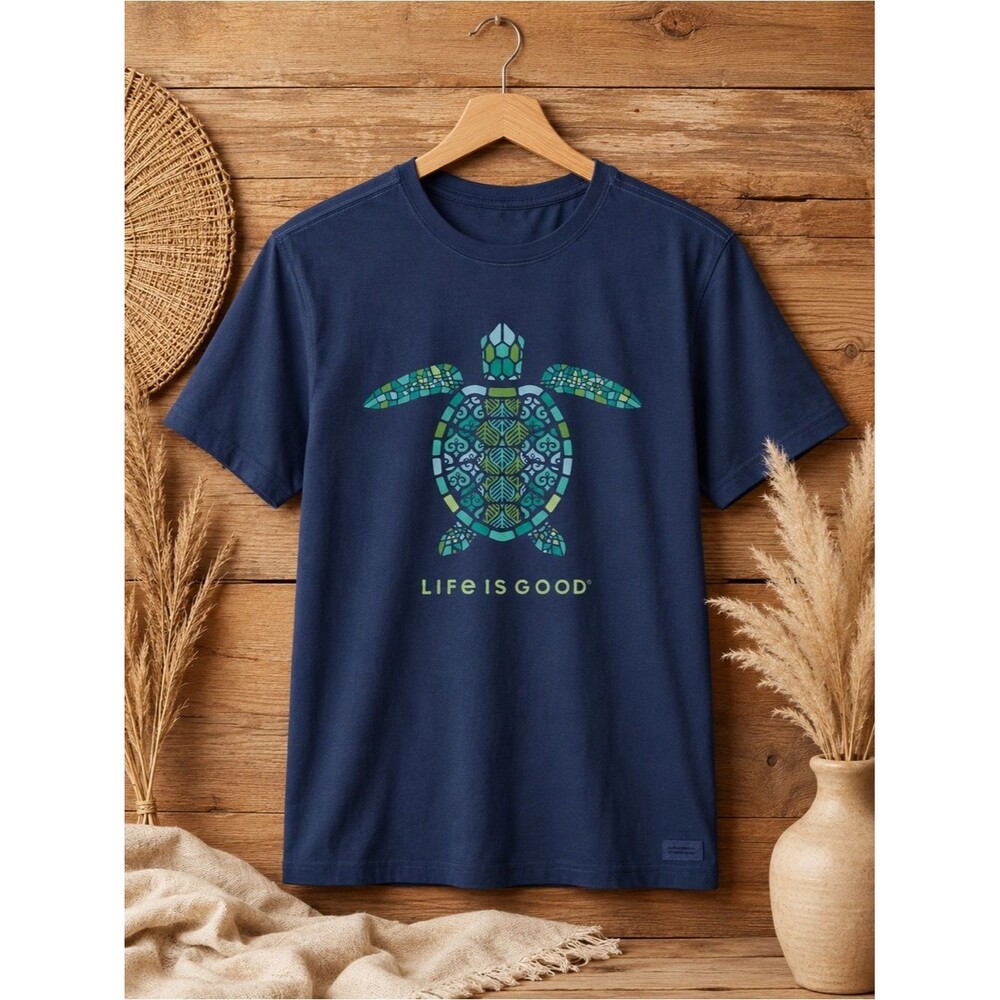 Life is Good Mandala Turtle Tee Short‎ Sleeve Shirt Medium Blue